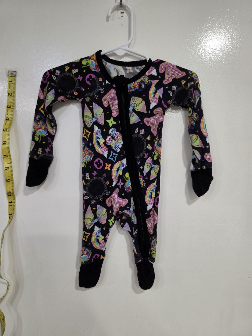 Black Multi-Color Printed Baby One-Piece Footed Pajamas